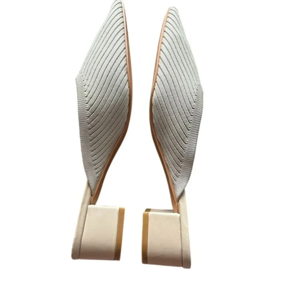 Beige Pointed Toe Knitted Mules With Low Block Heel By TIJN Size 8 - Picture 3 of 6